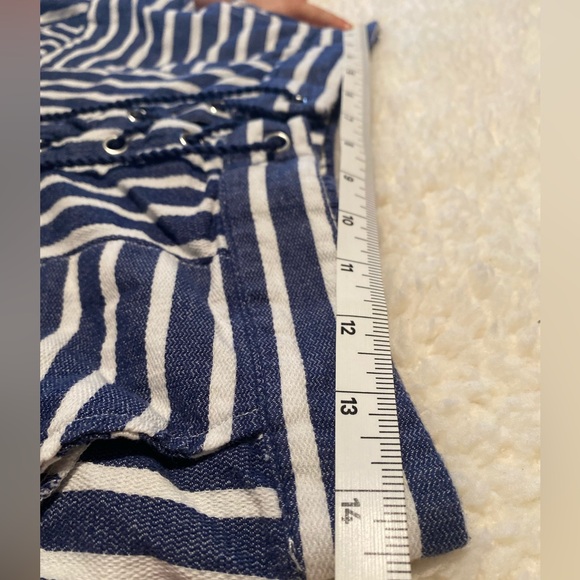 TAKARA Blue and White Striped Nautical High Waisted Tie Front Shorts 100% Cotton - Picture 10 of 13